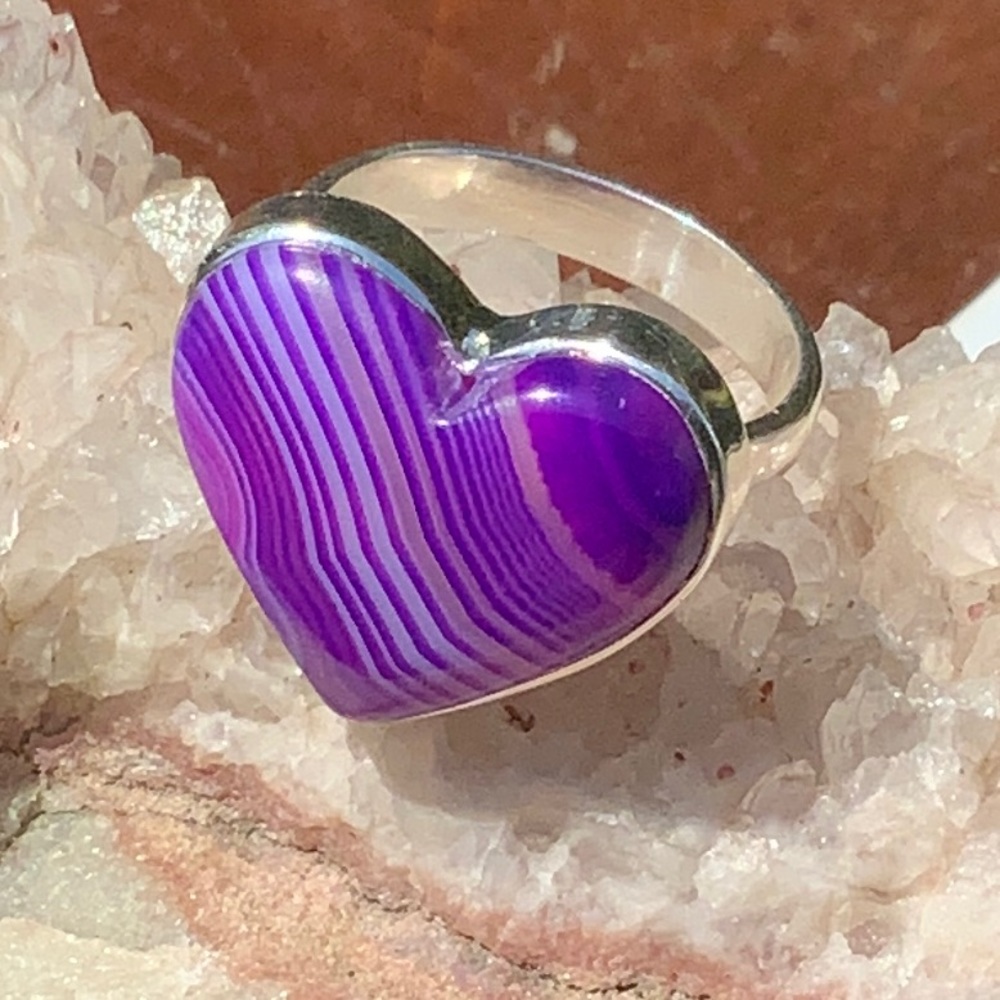 PURPLE BOTSWANA AGATE. HEART 925 STERLING SILVER RING, SIZE 7